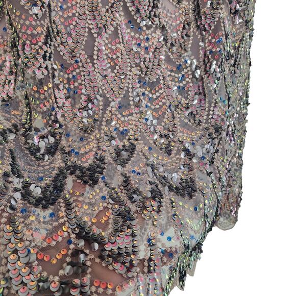 Zara Iridescent Pink & Purple Scalloped Sequin Mermaid Midi Pencil Skirt Size XS - Picture 8 of 15